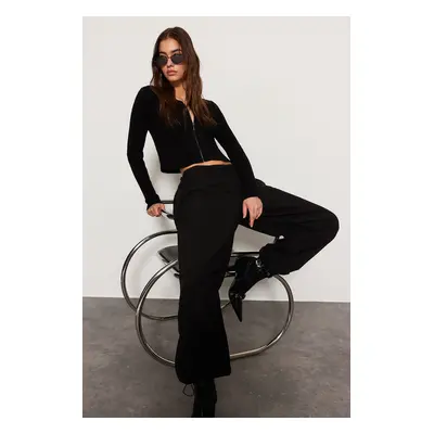 Trendyol Black Crop Zipper 100% bavlna Základní úplet Cardigan