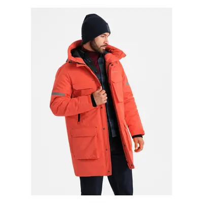 Ombre Men's long insulated jacket with reflective elements - orange