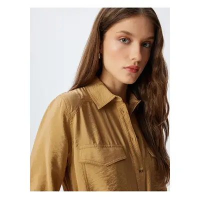 Koton Viscose Oversize Shirt with Flap Pocket Detail Textured Long Sleeves