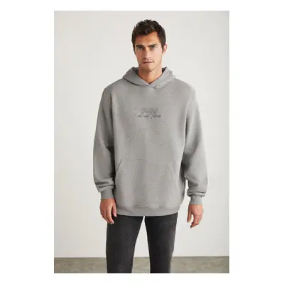 GRIMELANGE Ralph Men's Hooded Fleece Oversize Fit Graymelange Sweatshirt