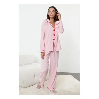 Trendyol Pink Heart-shaped Viscose Woven Pajama Set