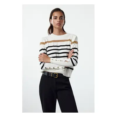 Trendyol Ecru Striped Knitwear Sweater