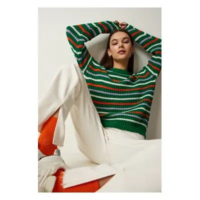 Happiness İstanbul Women's Green Striped Knitwear Sweater