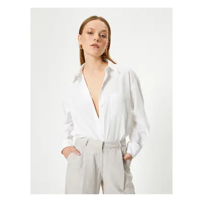 Koton Oversize Linen Shirt Long Sleeve with Pockets