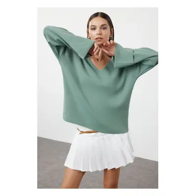 Trendyol Mint Wide Pattern Sleeve Folded Knitwear Sweater