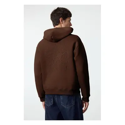 Trendyol Dark Brown Oversize/Wide Cut Back Embroidered Detailed Hooded Sweatshirt