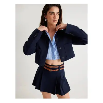 Koton Crop Jacket Pocket Shirt Collar Button Down