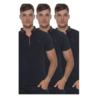 TRIPLE SET T8571 DEWBERRY ZIPPER MEN'S T-SHIRT-NAVY-NAVY-NAVY