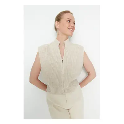 Trendyol Stone Crop Zippered Basic Knit Vest