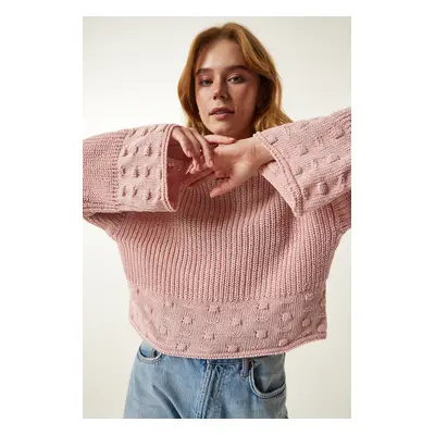 Happiness İstanbul Women's Powder Turtleneck Textured Seasonal Knitwear Sweater