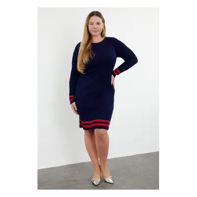 Trendyol Curve Navy Blue Corduroy Knitwear Plus Size Dress