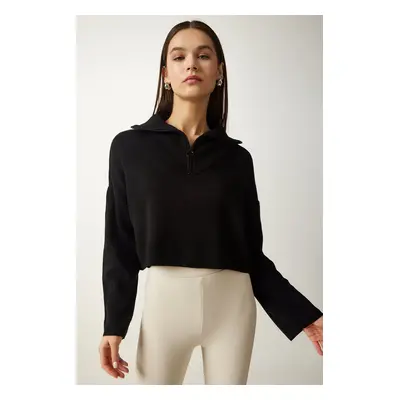 Happiness İstanbul Women's Black Zipper Collar Knitwear Sweater