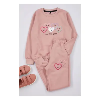 Trendyol Girl's Rose Heart Patterned Pajama Set Knitted Bottom-Top Set