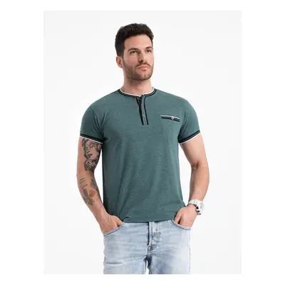 Ombre Men's henley t-shirt with decorative ribbing - dark green