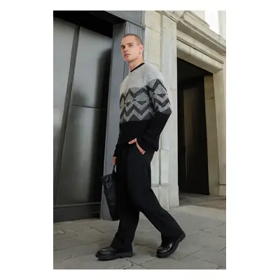 Trendyol Black Regular Crew Neck Ethnic Knitwear Sweater