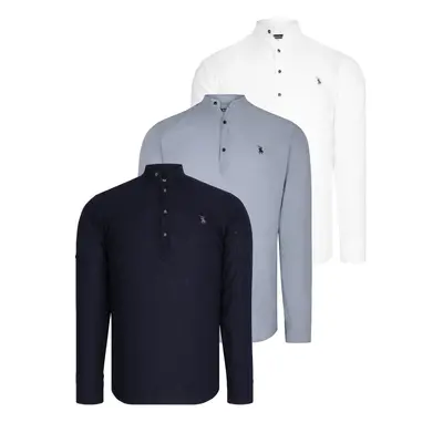 TRIPLE SET G783 DEWBERRY JUDGE COLLAR SHIRT-NAVY BLUE-WHITE-GREY