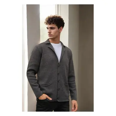 36916 Dewberry Double Breasted Collar Mens Cardigan-ANTHRACITE