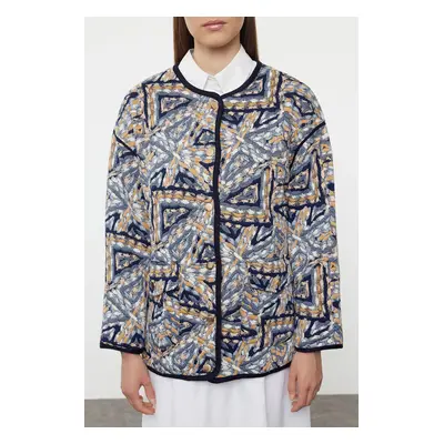 Trendyol Navy Blue Textured Oversize Seasonal Bomber Jacket