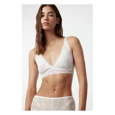 Trendyol White Lace Non-wired Cupless Bralette Knitted Bra