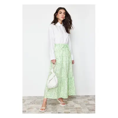 Trendyol Green Floral Woven Flared Skirt