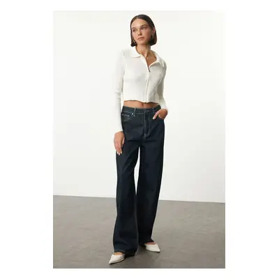 Trendyol Dark Blue Mid Waist Skater Baggy Jeans