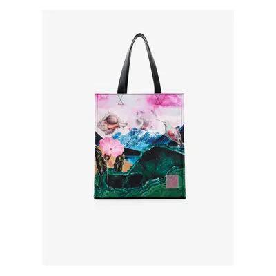 Zeleno-růžový dámský vzorovaný shopper Desigual Paisaje Surreal - Dámské