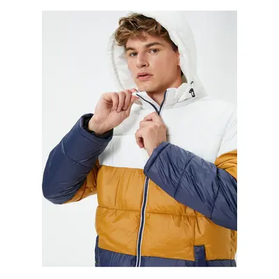 Koton Down Jacket Hooded Color Block Zippered Pocket