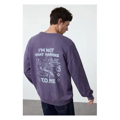 Trendyol Lilac Oversize/Wide Cut Wash/Aged Effect Front and Back Printed Sweatshirt