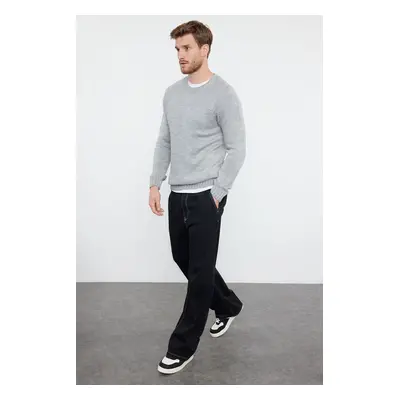 Trendyol Grey Slim Fit Slim Cut Crew Neck Raglan Sleeve Basic Knitwear Sweater