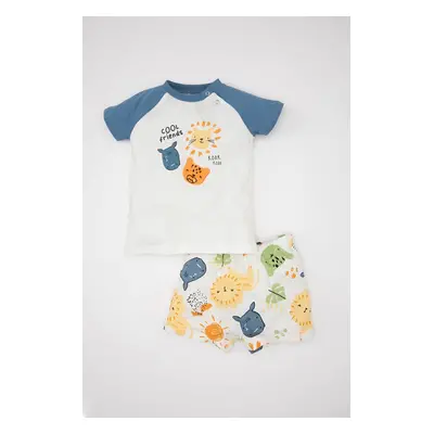 DEFACTO Baby Boy 2-Piece Set Safari Printed Combed Cotton Short Sleeve T-Shirt Elastic Waistband