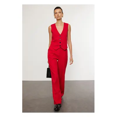 Trendyol Red Regular Woven Vest Wide Leg/Wide Leg Trouser Set