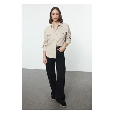 Trendyol Beige Cashmere Oversize Wide Pattern Woven Shirt