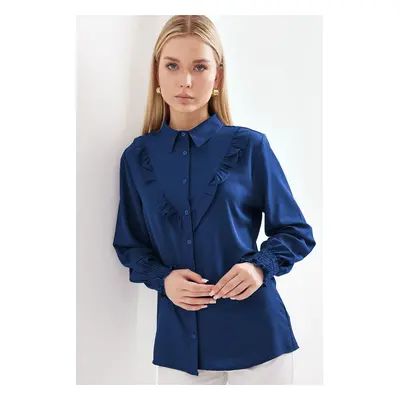 Bigdart Ruffled Long Sleeve Shirt - D. Indigo