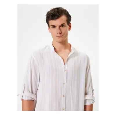 Koton Long Sleeve Shirt Magnificent Collar Foldable Sleeve Detailed Buttoned Cotton