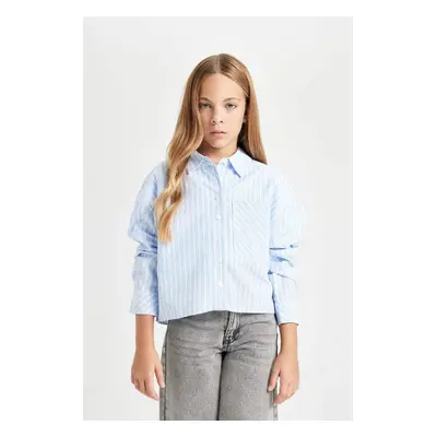 DEFACTO Girls Crop Cotton Long Sleeve Pocket Shirt