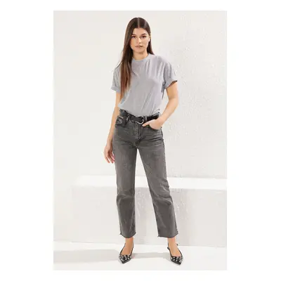 Trendyol Anthracite Normal Waist Comfort Straight Jeans