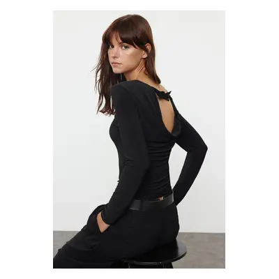 Trendyol Black Backless Bow Detailed Flexible Regular/Normal Pattern Knitted Blouse