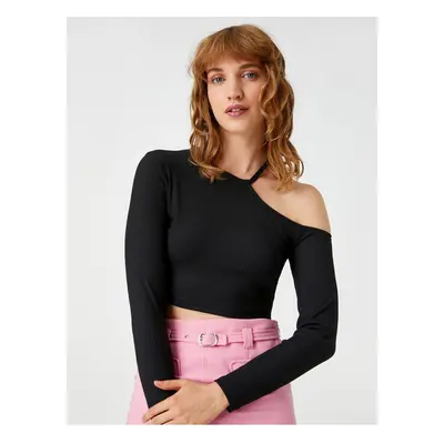 Koton Crop T-Shirt Long Sleeve Window Detailed