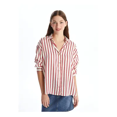 LC Waikiki Lcwk Striped Long Sleeve Oversize Satin Women's Shirt