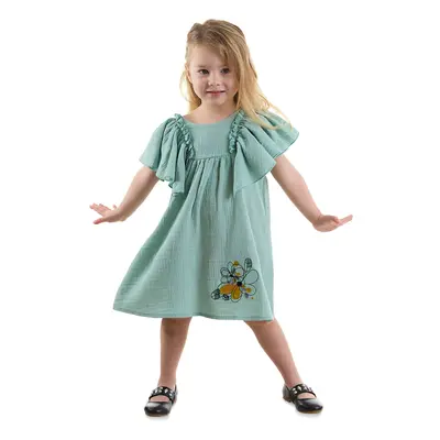 Denokids Floral Baby Girl Kid Green Muslin Ruffle Summer Dress