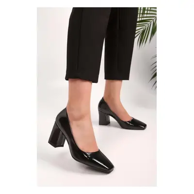 Shoeberry Women's Lena Black Patent Leather Heeled Shoes