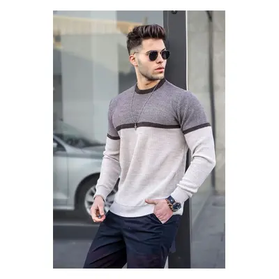 Madmext Men's Beige Color Block Sweater