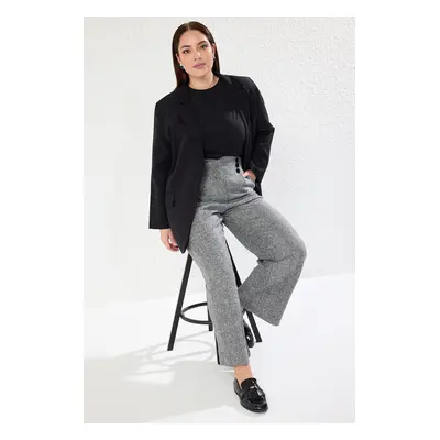 Trendyol Curve Grey Winter High Waist Wide Leg Woven Plus Size Trousers