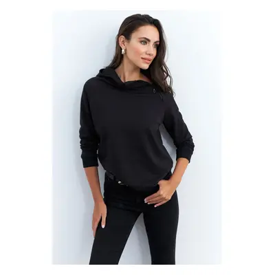 Cool & Sexy Women's Black Zippered Collar Sweatshirt TF11