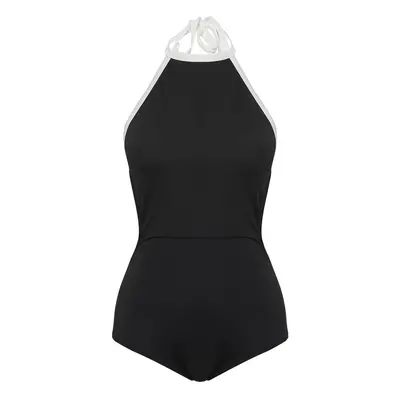 Trendyol Black Barbell Neck Piping Swimsuit