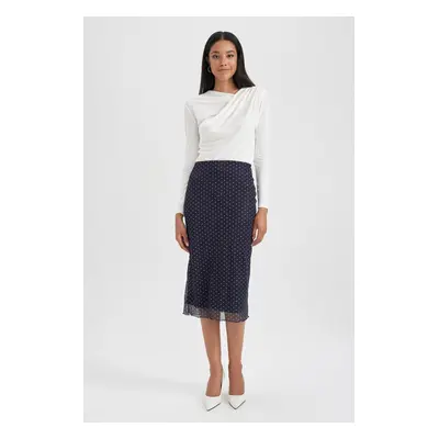 DEFACTO Straight Fit Polka Dot Normal Waist Lined Midi Skirt