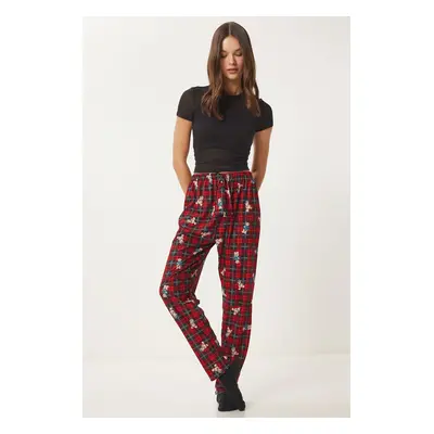 Happiness İstanbul Women's Red Black Patterned Soft Texture Knitted Pajama Bottoms