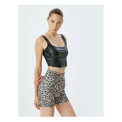 Koton Sports Bra Leather Look Stitched Detail Slim Fit