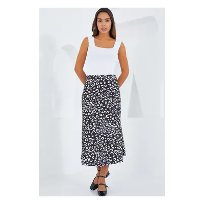 Bigdart Women's Black and White Patterned Satin Skirt