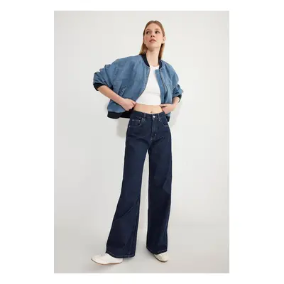 Trendyol Dark Blue High Waist Wide Leg Jeans